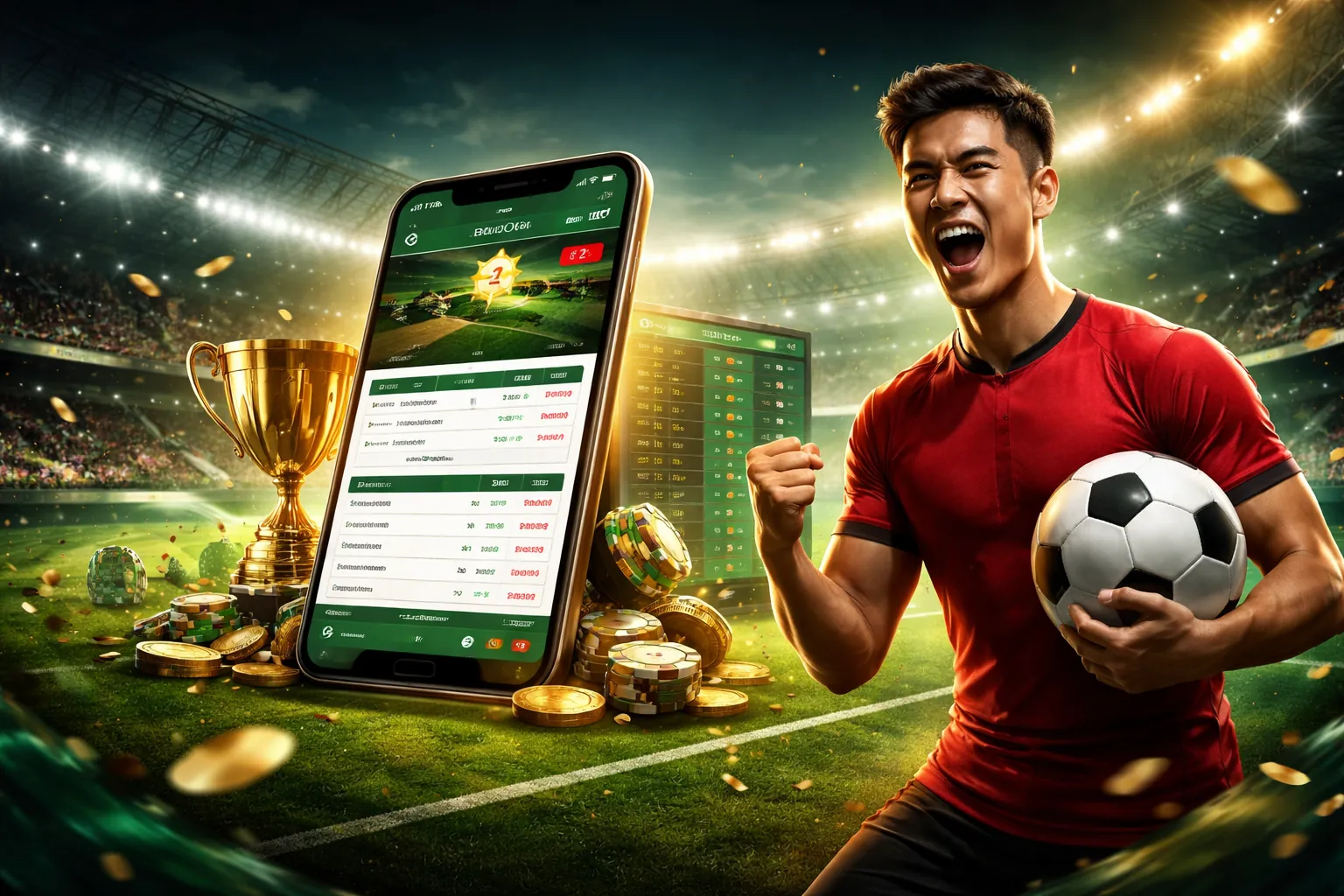 Sân vận động với các môn thể thao sôi động, tượng trưng cho cá cược Thể Thao tại Kubet